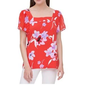🌷 CALVIN KLEIN - Floral Red Blouse